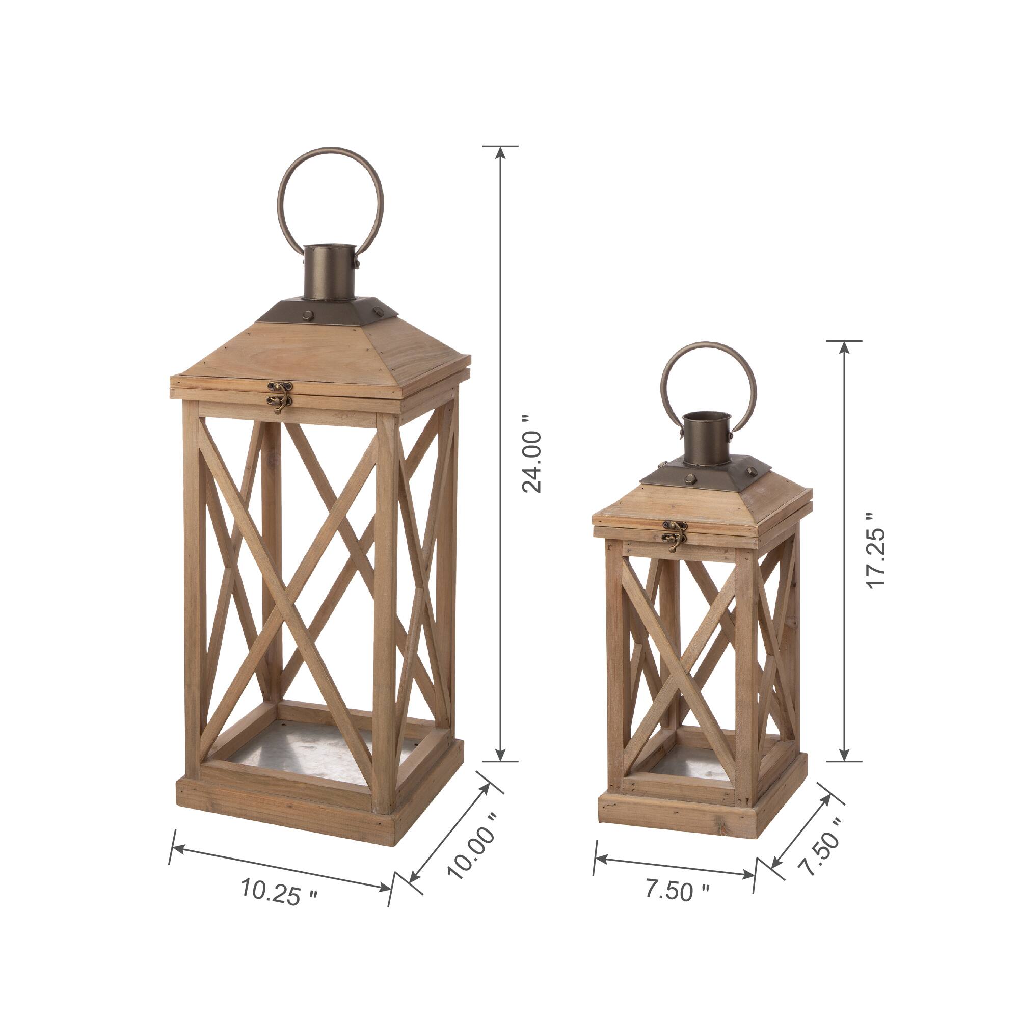Glitzhome® Brown Wooden Modern Farmhouse Lantern Set
